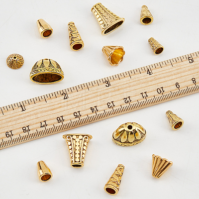  80Pcs 8 Style Tibetan Style Alloy Beads Cone & Caps FIND-NB0003-15-1