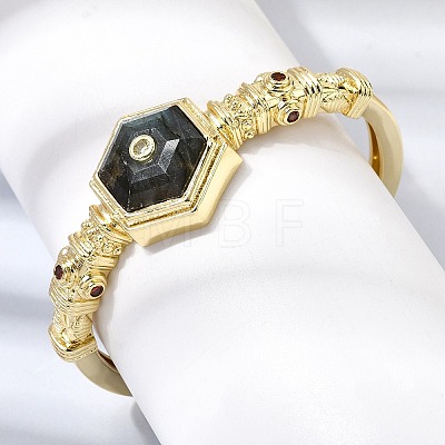 Hexagon Brass Pave Natural Labradorite & Cubic Zirconia Cuff Bangles for Women BJEW-Z172-01G-07-1