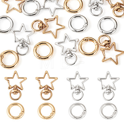 10Pcs 2 Colors Star Alloy Swivel Snap Hook Clasps & 10Pcs 2 Colors Alloy Spring Gate Rings Findings Kits FIND-TADJ0001-24-1