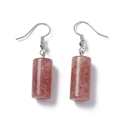 Natural Strawberry Quartz Cylindrical Dangle Earrings EJEW-D188-01P-10-1