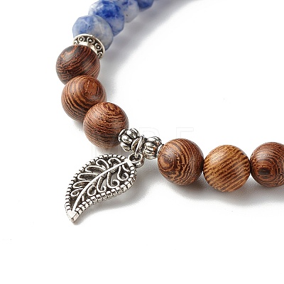 Reiki Natural Blue Spot Jasper & Wenge Wood Beads Stretch Bracelet BJEW-JB06896-04-1