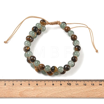 Adjustable Woven Imitation Green Quartz & Natural Tiger Eye Braided Bead Anklets for Women AJEW-D071-01E-1
