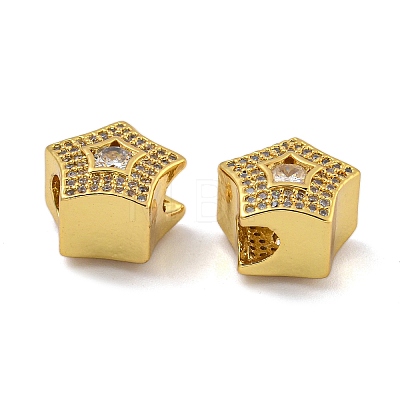 Rack Plating Brass Micro Pave Cubic Zirconia Beads KK-I718-44G-1