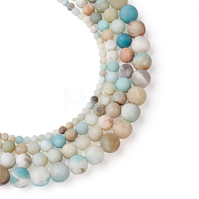 4 Strands 4 Style Natural Frosted Flower Amazonite Round Beads G-TA0001-31-1