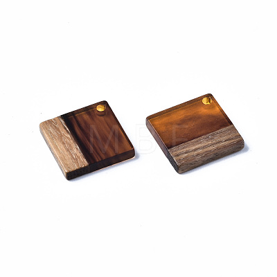 Transparent Resin & Walnut Wood Pendants RESI-T035-31C-1