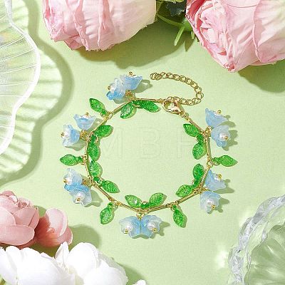 Flower Glass & Acrylic Charm Bracelets BJEW-JB10443-01-1