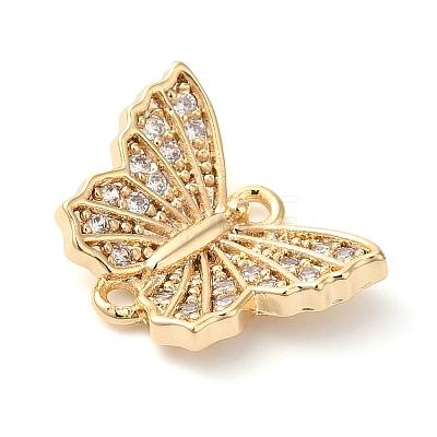 Brass Micro Pave Clear Cubic Zirconia Connector Charms KK-G503-35G-1