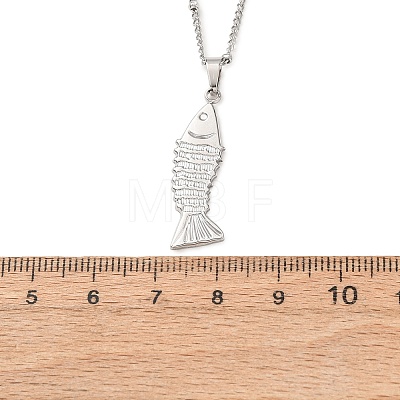 Summer Bach 304 Stainless Steel Fish Pendant Satellite Chain Necklaces for Women NJEW-F373-02P-1