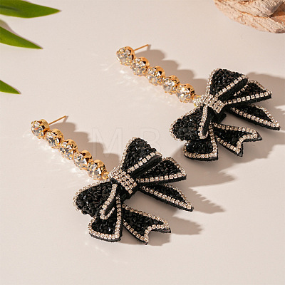 Bowknot Brass Rhinestone Dangle Stud Earrings FS-WGF8F1F-01-1