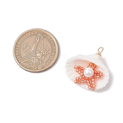 Cylinder Seed Beaded Starfish & Shell Pendants PALLOY-MZ00547-1