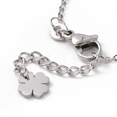 304 Stainless Steel Clover Link Bracelet with Glass Beads Charms for Women STAS-E154-08P-1