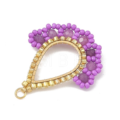 Dyed Natural Malaysia Jade & Glass Seed Beaded Pendants PALLOY-MZ01430-01-1