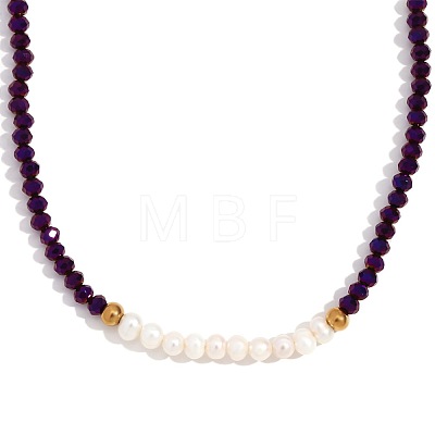 Fashion Natural Freshwater Pearl & Faceted Rondelle Glass Beaded Necklaces for Women AX4759-4-1