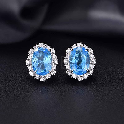 Brass Micro Pave Cubic Zirconia Oval Stud Earrings for Women QP4934-4-1