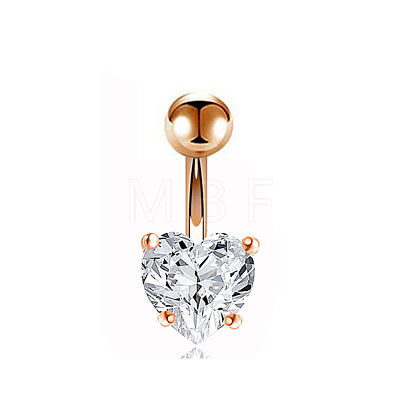 304 Stainless Steel Clear Cubic Zirconia Heart Curved Barbell Belly Rings WG52F32-05-1