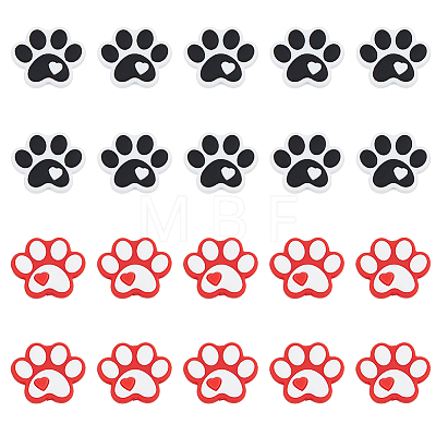 HOBBIESAY 20Pcs 2 Colors Dog Paw Print Food Grade Eco-Friendly Silicone Beads SIL-HY0001-30-1