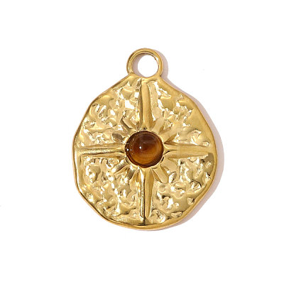 304 Stainless Steel Natural Tiger Eye Pendants STAS-OY007-30G-1