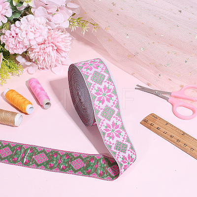 Rhombus Pattern Ethnic Style Embroidery Floral Polyester Ribbons OCOR-WH0070-324C-1