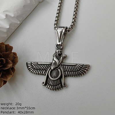 304 Stainless Steel Eagle Farvahar Symbol Pendant Necklaces for Women FS-WG9C048-03-1