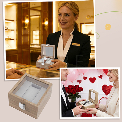 Wooden Single Watch Display Cases with Glass Window Lid and Velvet Pillow Inside CON-WH0043-306C-1