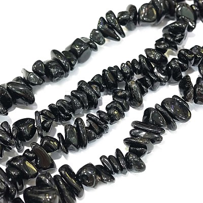 Natural Black Tourmaline Chip Bead Strands X-G-L444-08-1