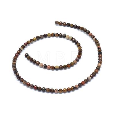 Natural Chinese Writing Stone Round Bead Strands G-P070-12-4mm-1