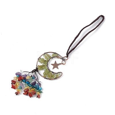 Natural Mixed Gemstone Moon with Chips Tassel Pendant Decorations G-L524-07R-A-1