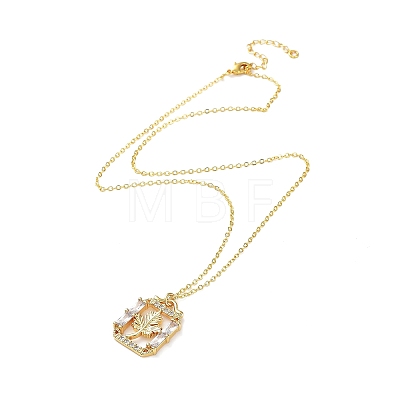 Golden Brass Rhinestone Pendant Necklace with Cable Chains NJEW-P278-A02-1