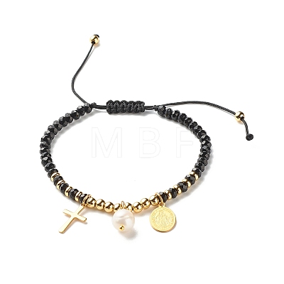 Natural Malaysia & Pearl & Shell Braided Bead Bracelets for Teen Girl Women BJEW-JB06958-1