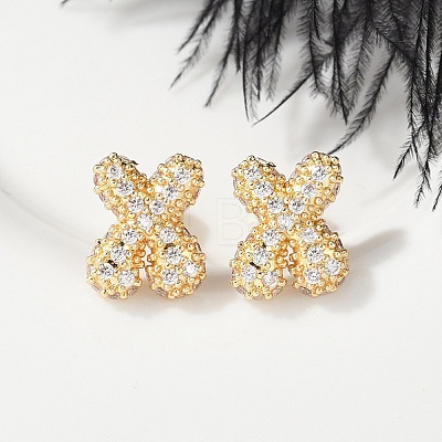 Brass Micro Pave Cubic Zirconia Stud Earrings EJEW-Z091-04G-X-1