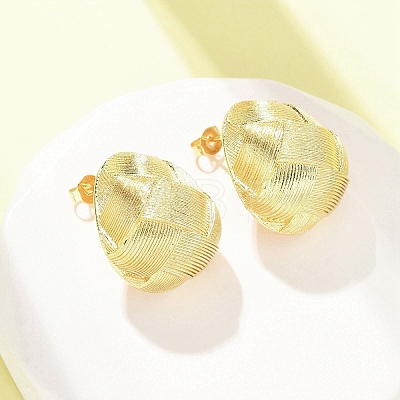 Woven Oval Brass Stud Earrings EJEW-D351-06G-1