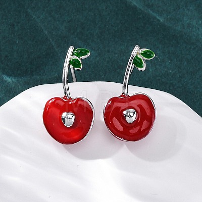 Cherry Brass Enamel Stud Earrings for Women EJEW-G425-02P-1