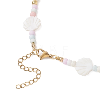 Summer Beach Natural White Shell and Glass Seed Beaded Necklaces NJEW-JN05855-01-1