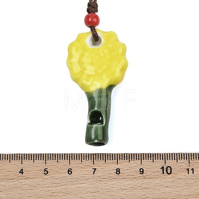 Adjustable Sunflower Porcelain Whistle Pendant Waxed Cord Necklaces for Women FB-CBA68CE-01B-1