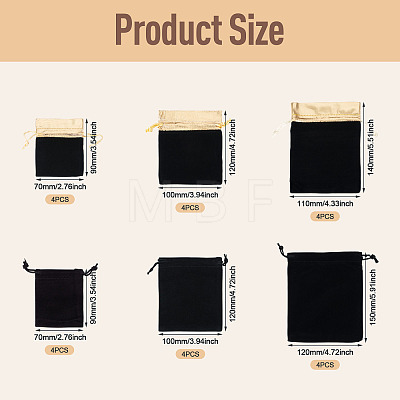 24Pcs 6 Styles Rectangle Velvet Jewelry Drawstring Bags TP-TA0001-08-1