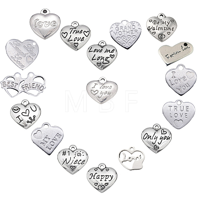 17Pcs Heart with Word 316 Surgical Stainless Steel Pendants STAS-SC0002-27P-1