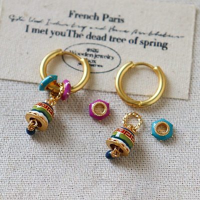 Brass Enamel Hoop Dangle Earrings WG1B0F0-01-1