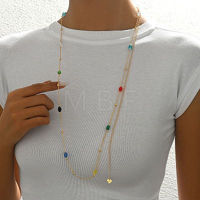 Fashionable Vintage Simple Brass Colorful Enamel Link Chain Women's Long Necklaces PN4566-4-1