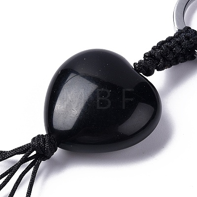 Natural Obsidian Heart with Mixed Gemstone Tassel Keychains KEYC-P012-03P-03-1