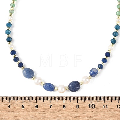 Mixed Gemstone & Natural Freshwater Pearl Beaded Necklaces NJEW-JN06468-03-1