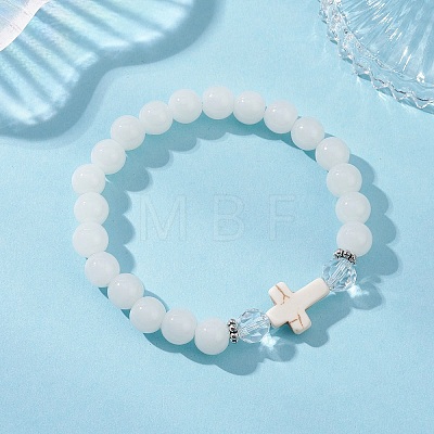 Round Spray Painted Imitation Jade Glass Beads Stretch Bracelets for Women BJEW-JB12881-02-1