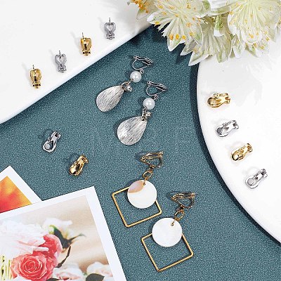 40Pcs 2 Colors 304 Stainless Steel Clip-on Earring Findings STAS-SC0004-26-1