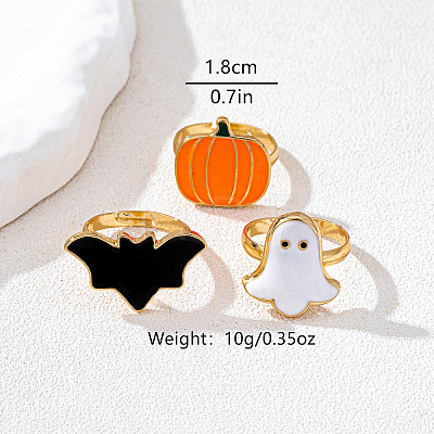3Pcs Halloween Alloy Enamel Finger Rings FS-WG0E7D9-01-1