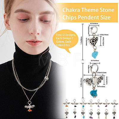 4 Sets 2 Styles Chakra Natural & Synthetic Mixed Stone Chips Alloy Pendants FIND-CN0001-40-1
