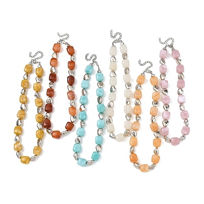 Cube Imitation Gemstone Acrylic Beaded Necklaces for Women NJEW-JN06476-1