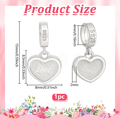 1Pc 925 Sterling Silver Heart Charms STER-BC0004-37S-1