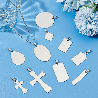 WADORN 20Pcs 10 Styles Stainless Steel Stamping Blank Tag Pendants STAS-WR0001-09-1