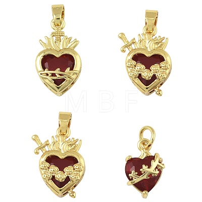 4Pcs 4 Styles Brass & Glass Pendants KK-FS0001-83-1