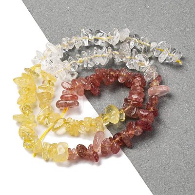 Natural Quartz Crystal & Lemon Quartz & Strawberry Quartz Beads Strands G-L610-A10-01-1