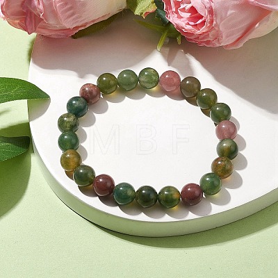 8.5mm Round Natural Indian Agate Beaded Stretch Bracelets for Women BJEW-JB10324-1